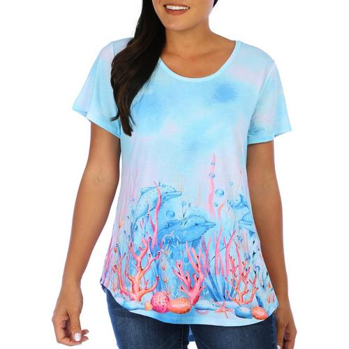 Coral Bay Womens Dolphin Play Short Sleeve Top