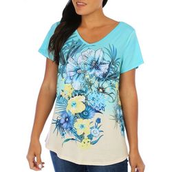 Coral Bay Womens Floral V-Neck Short Sleeve Top