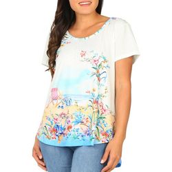 Coral Bay Womens Summer Home Jewelled Short Sleeve Top