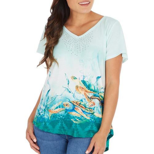 Coral Bay Womens Swimming Turtle Jewelled Short Sleeve