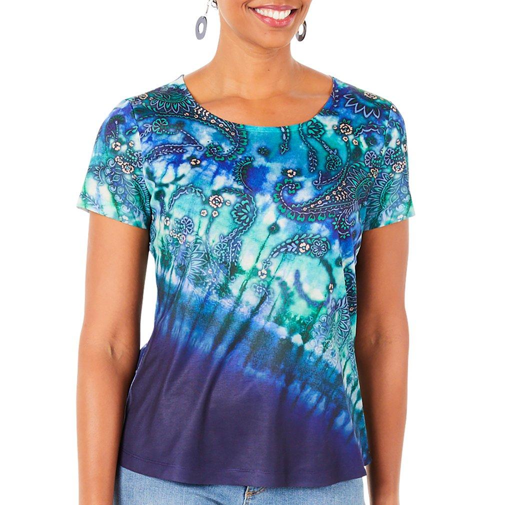Womens Floral Paisley Tie Dye Short Sleeve Top