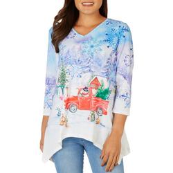 Womens Embellished Delivery Snowman 3/4 Sleeve Top