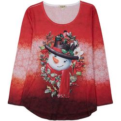 Womens Embellished Snowman Long Sleeve Top