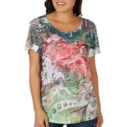 Womens Floral Paisley Short Sleeve Top