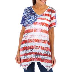 One World Womens Americana Bandana Flag Short Sleeve Top