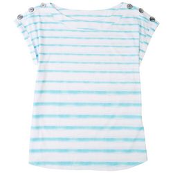 Coral Bay Womens Stripe Button Shoulder Short Sleeve Top
