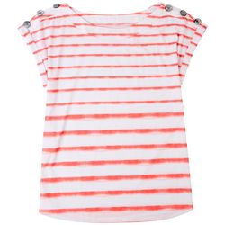 Coral Bay Womens Stripe Button Shoulder Short Sleeve Top