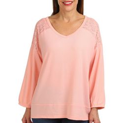 Tint & Shadow Womens Solid Hacci Lace 3/4 Sleeve Top