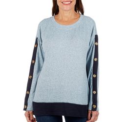 Womens Hacci Color Block Long Button Sleeve Knit Sweater