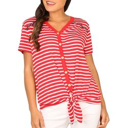 Ladies Patriotic Striped Button-Down Short Sleeve Top