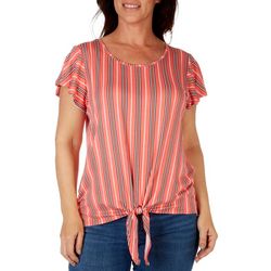 Tint & Shadow Womens Striped Tie Front Short Sleeve Top