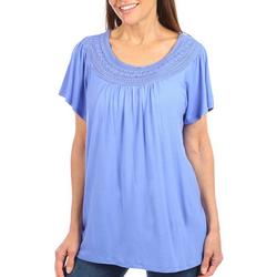 Womens Lace Scoop Neck Short Sleeve Top