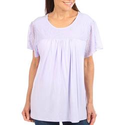 Womens Solid Lace Short Sleeve Top