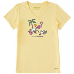 Life Is Good Womens Flamingo Tropics V-Neck T-Shirt