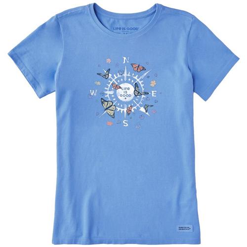 Life Is Good Womens Butterfly Compass Round Neck