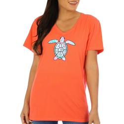 Womens Groovy Tie-Dye Sea Turtle V-Neck T-Shirt