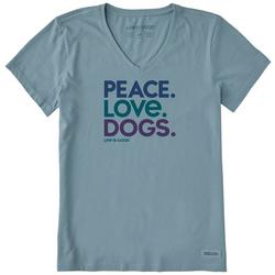 Womens Peace Love Dogs V Neck Short Sleeve Tee