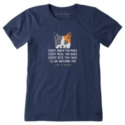 Life Is Good Womens I'll Be Watching Cat Crew Neck T-Shirt