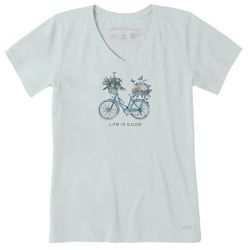 Life Is Good Womens Floral Bicycle V Neck Short Sleeve Tee