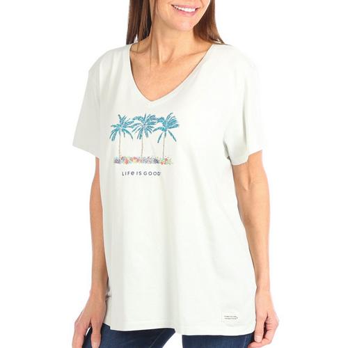 Life Is Good Womens Palm Flowers Short Sleeve