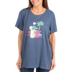 Life Is Good Womens Drinks and Palms Round Neck T-Shirt