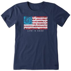Life Is Good Womens Fireworks Flag Crew Neck T-Shirt