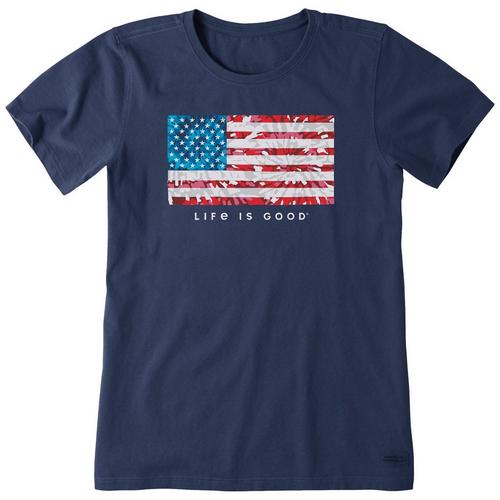 Life Is Good Womens Fireworks Flag Crew Neck