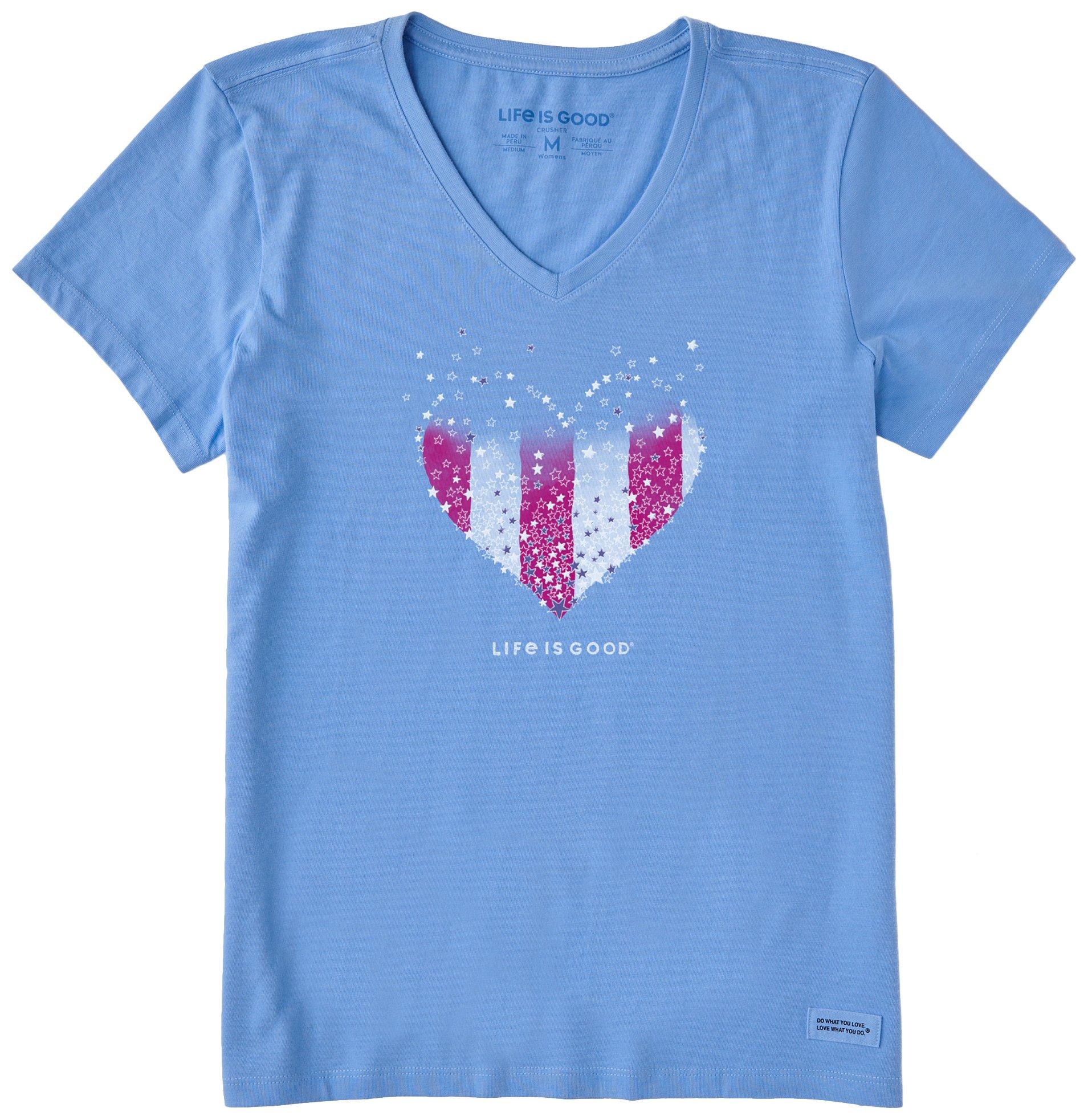 Life Is Good Womens Americana Heart V Neck T-Shirt