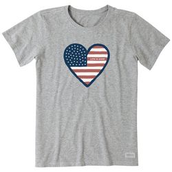 Life Is Good Womens Heart Americana Crew Neck T-Shirt