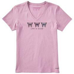 Womens Butterflies V-Neck Short Sleeve T-Shirt