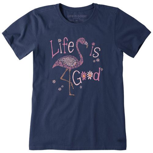 Life Is Good Flower Flamingo Short Sleeve T-Shirt