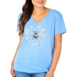 Life Is Good Womens Flower Bee Screen Print T-Shirt