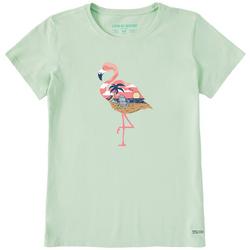 Womens Flamingo Beach Round Neck T-Shirt