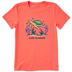 Life Is Good Womens Swimming Turtle T-Shirt