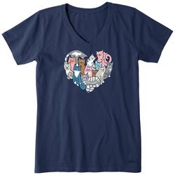 Life Is Good Womens Heart Of The Cat V-Neck T-shirt