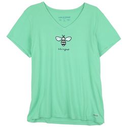 Life Is Good Womens Busy Bee V Neck Short Sleeve Tee