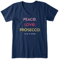 Life Is Good Womens Peace Love Prosecco T-Shirt