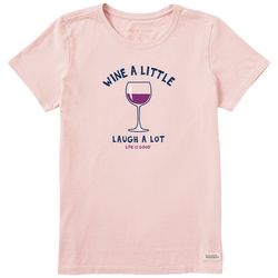 Womens Wine A Little Laugh A Lot Crew Neck T-Shirt