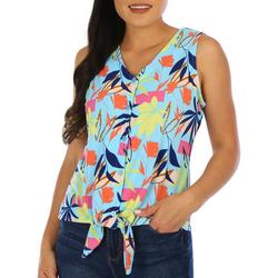 Womens Print Tie Front Sleeveless Top