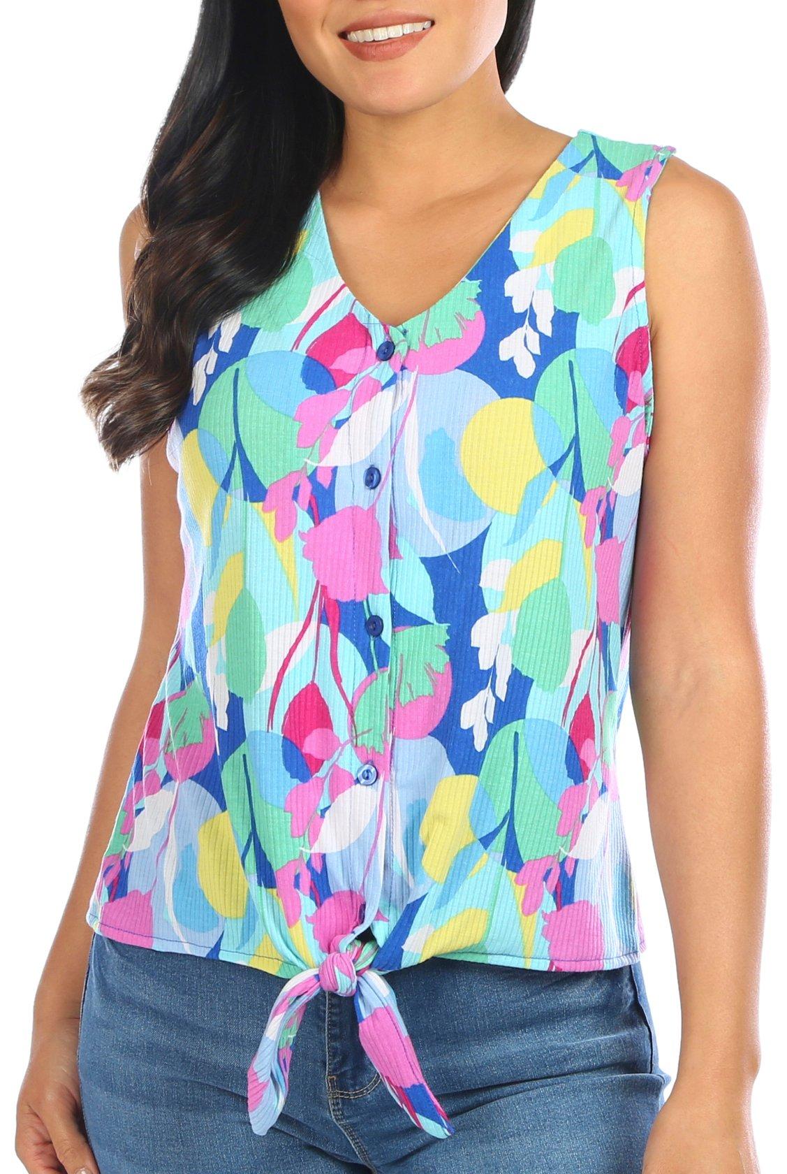 Womens Colorful Tie Front Sleeveless Top