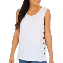 Womens Solid Gauze Side Buttons Sleeveless Top