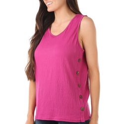 Womens Solid Gauze Side Buttons Sleeveless Top