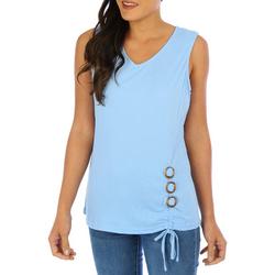 Womens Button Ruched Sleeveless Top