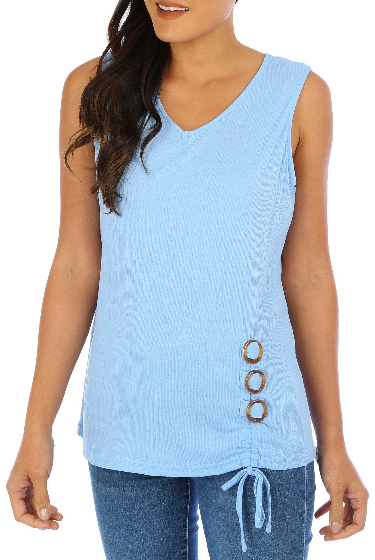 Womens Button Ruched Sleeveless Top