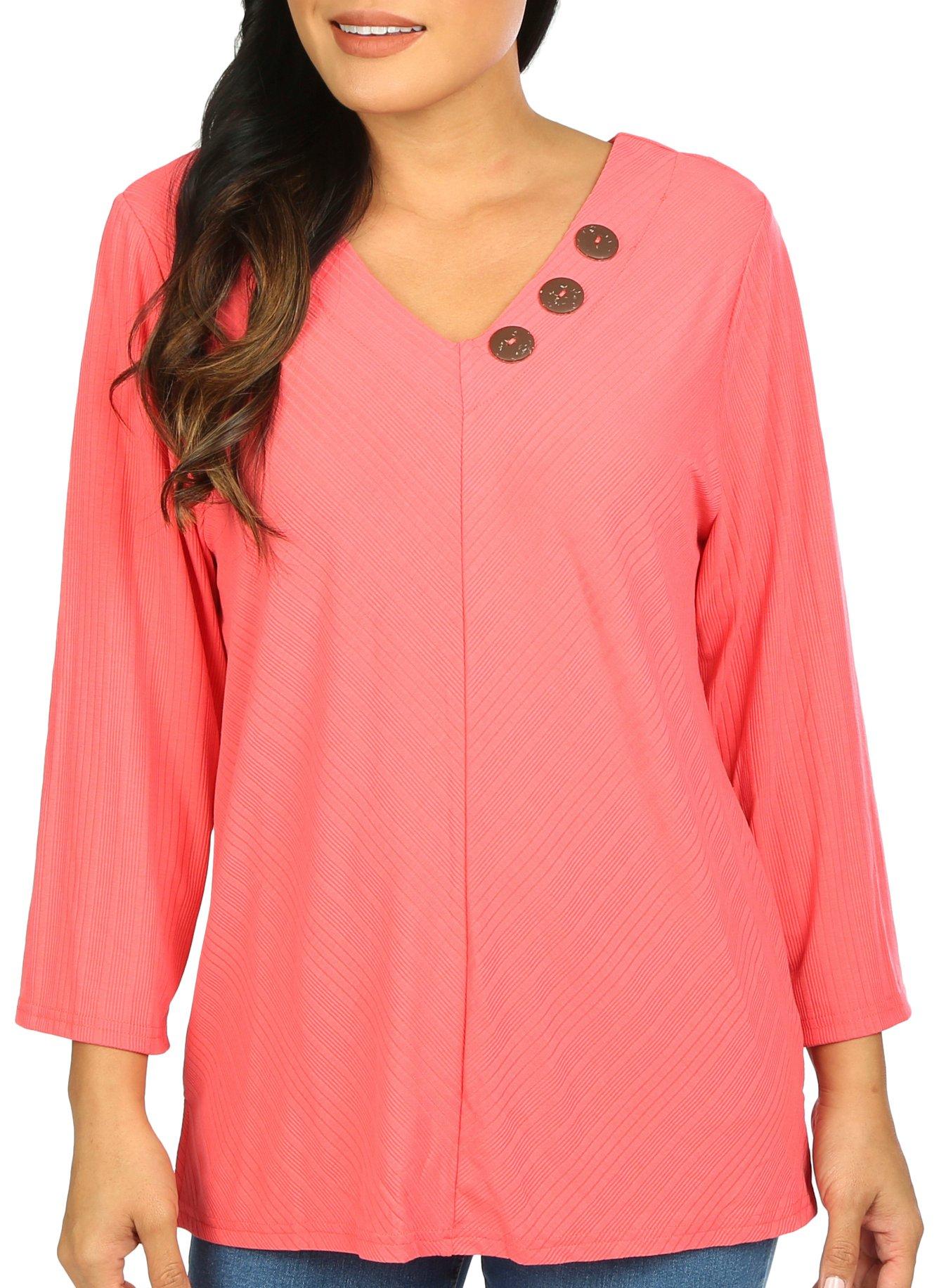 Juniper + Lime Womens Coconut Buttons 3/4 Sleeve Top