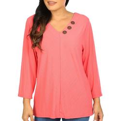 Womens Coconut Buttons 3/4 Sleeve Top