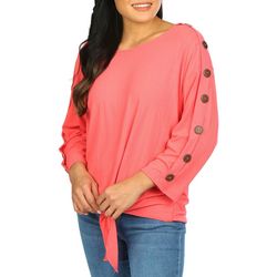 Juniper + Lime Womens Ribbed Coconut Buttons 3/4 Sleeve Top