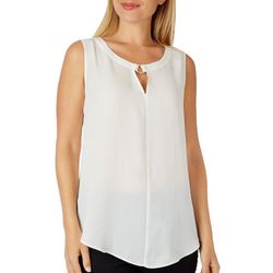 Womens Solid Scoop Neck O Ring Keyhole Sleeveless Top