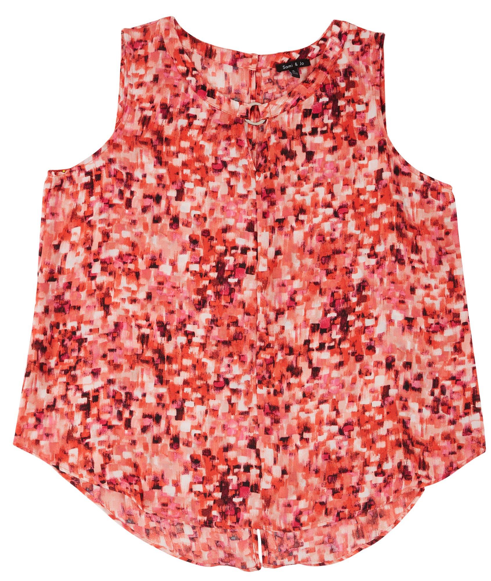 Sami & Jo Womens Graphic O Ring Keyhole Sleeveless Top