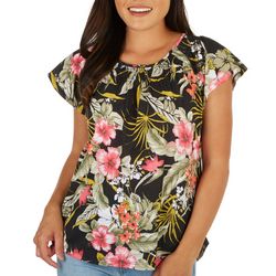 Fresh Womens Smocked Tropical Pattern Top